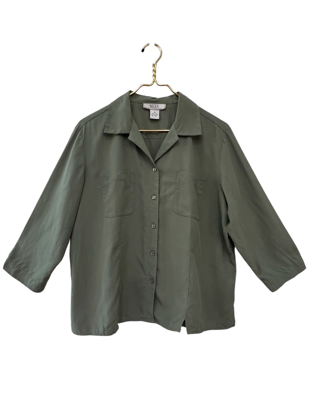 NEXX Vintage Sage Green Silk Button-Down Blouse XL